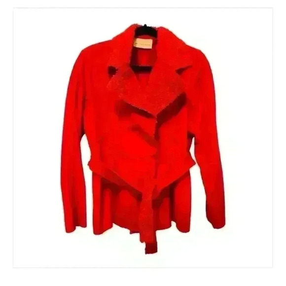 Pure Simple Natural Women's Red M Coat Sherpa Trim Belted Mid-Length Winter - Picture 1 of 5